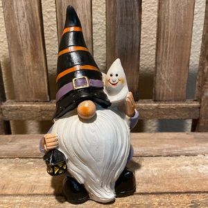 Halloween Gnome Figure, Witch Gnome Resin Figure Holding A Ghost, Gnome Figurine